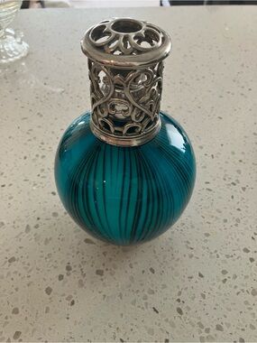 Teal Glass Decorative Diffuser with Silver Filigree Top